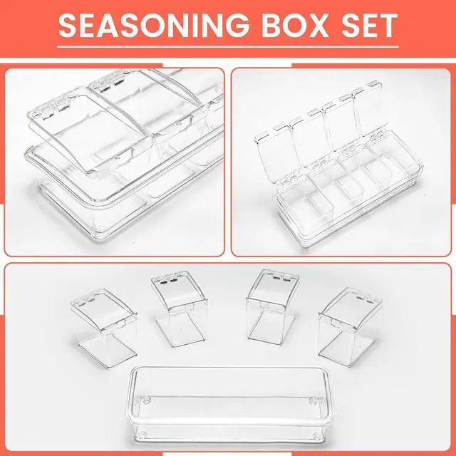 Alt view image 5 of 7 - Clear Seasoning Box, 4 Piece Seasoning Rack Spice Pots, Plastic Storage Container Condiment Jars with Lids and Spoon, Storage Container Spice Jar for Salt Sugar Tea Herbal Coffee Beans