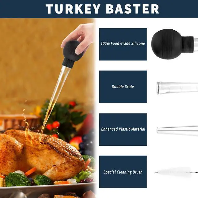 Alt view image 3 of 6 - Kendane Turkey Baster With Cleaning Brush, Baster Syringe | for Home Baking and Roaster Turkey,Include Detachable Food Grade Bulb with Double Scales for Grill Baking Kitchen Cooking