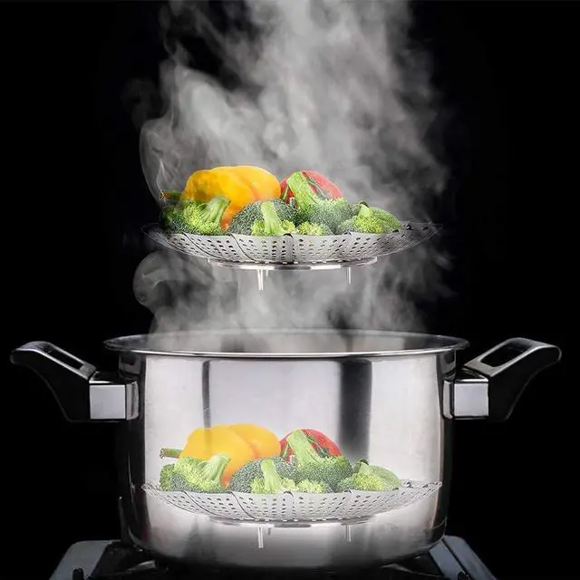Alt view image 2 of 7 - Vegetable Steamer Basket, Premium Stainless Steel Veggie Steamer Basket - Folding Expandable Steamers to Fits Various Size Pot Small by SAYFINE (5.5" to 9.2")