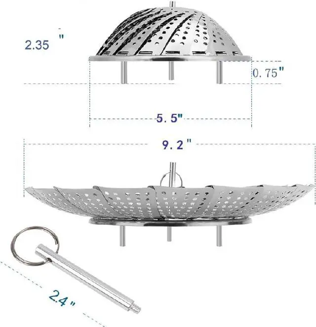 Alt view image 3 of 7 - Vegetable Steamer Basket, Premium Stainless Steel Veggie Steamer Basket - Folding Expandable Steamers to Fits Various Size Pot Small by SAYFINE (5.5" to 9.2")