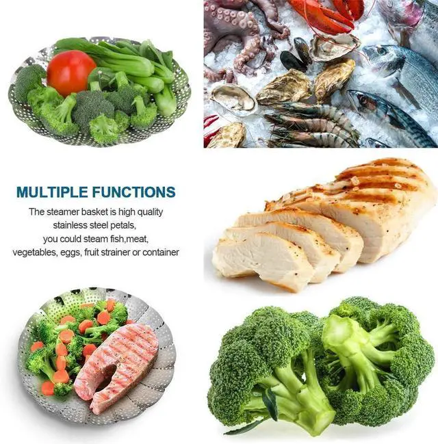 Alt view image 6 of 7 - Vegetable Steamer Basket, Premium Stainless Steel Veggie Steamer Basket - Folding Expandable Steamers to Fits Various Size Pot Small by SAYFINE (5.5" to 9.2")