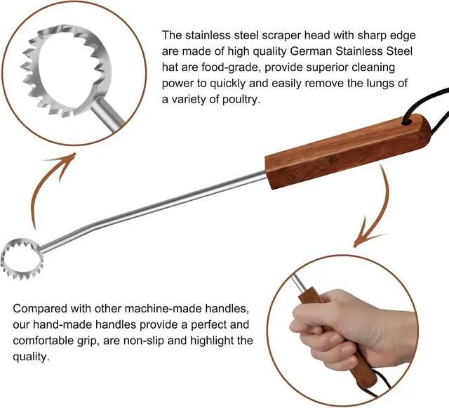 Alt view image 3 of 7 - Lung Scraper of Chicken Processing Equipment Poultry Lungs | Easily Removes, Acacia Wood Handle, Chicken Butchering Equipment That Efficient Gutting Tool for Turkey, Chicken