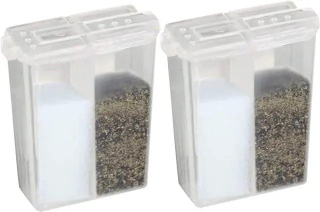 Main image of Home-X Mini Salt and Pepper Shakers - Dishwasher Safe, Clear Plastic Set of 2 Travel Shakers with Lids