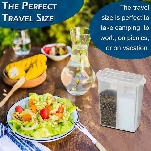 Alt view image 3 of 7 - Home-X Mini Salt and Pepper Shakers - Dishwasher Safe, Clear Plastic Set of 2 Travel Shakers with Lids