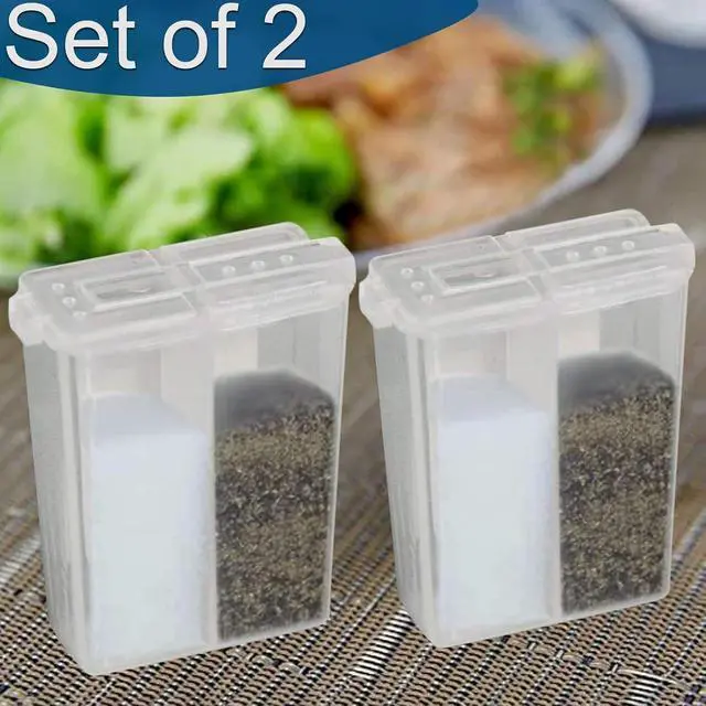 Alt view image 2 of 7 - Home-X Mini Salt and Pepper Shakers - Dishwasher Safe, Clear Plastic Set of 2 Travel Shakers with Lids