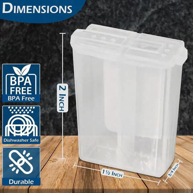 Alt view image 5 of 7 - Home-X Mini Salt and Pepper Shakers - Dishwasher Safe, Clear Plastic Set of 2 Travel Shakers with Lids