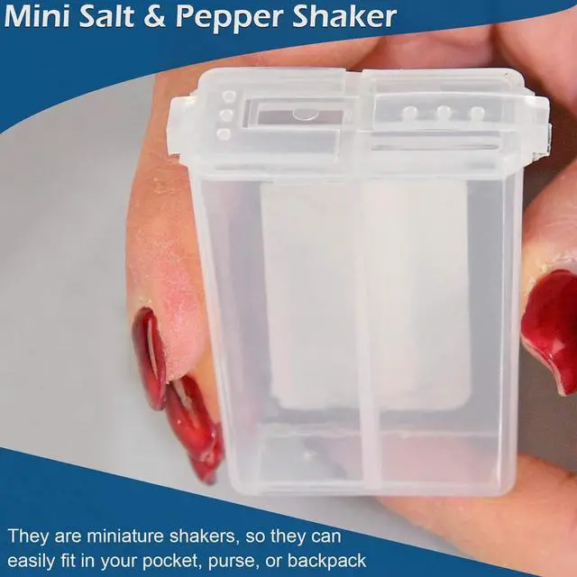 Alt view image 7 of 7 - Home-X Mini Salt and Pepper Shakers - Dishwasher Safe, Clear Plastic Set of 2 Travel Shakers with Lids