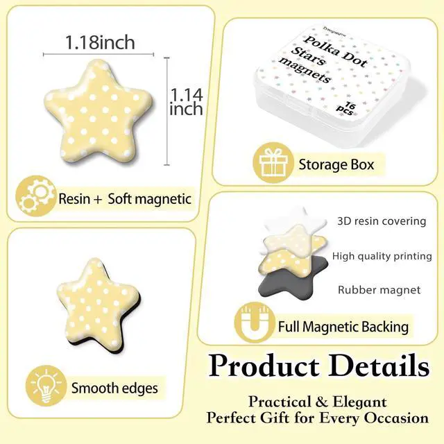 Alt view image 3 of 7 - 16 Pcs Resin Fridge Magnets, Polka Dot Star Refrigerator Magnets | Scratch-Proof & Fade-Resistant, Cute Small Funny Decor for Whiteboard Kitchen Office Locker Cabinet School, Ideal Gift
