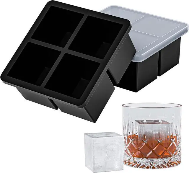 Main image of Bangp Large Ice Cube Tray for Whiskey,Silicone Ice Cube Trays 2 Pack,Large Ice Cube Molds with Leak Proof Removable Lid,Square Ice Cube Tray for Whiskey and Cocktail
