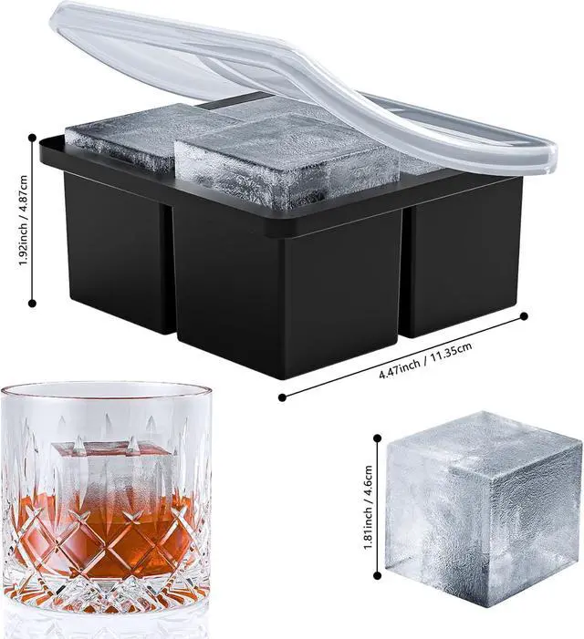 Alt view image 3 of 7 - Bangp Large Ice Cube Tray for Whiskey,Silicone Ice Cube Trays 2 Pack,Large Ice Cube Molds with Leak Proof Removable Lid,Square Ice Cube Tray for Whiskey and Cocktail