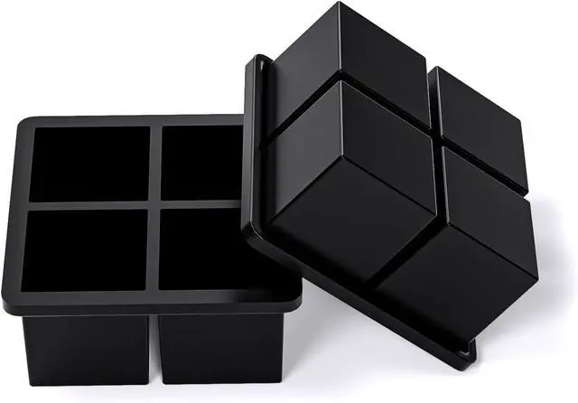 Alt view image 4 of 7 - Bangp Large Ice Cube Tray for Whiskey,Silicone Ice Cube Trays 2 Pack,Large Ice Cube Molds with Leak Proof Removable Lid,Square Ice Cube Tray for Whiskey and Cocktail
