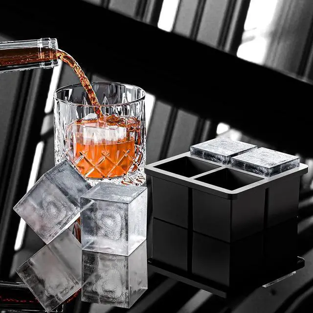 Alt view image 5 of 7 - Bangp Large Ice Cube Tray for Whiskey,Silicone Ice Cube Trays 2 Pack,Large Ice Cube Molds with Leak Proof Removable Lid,Square Ice Cube Tray for Whiskey and Cocktail