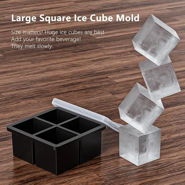 Alt view image 6 of 7 - Bangp Large Ice Cube Tray for Whiskey,Silicone Ice Cube Trays 2 Pack,Large Ice Cube Molds with Leak Proof Removable Lid,Square Ice Cube Tray for Whiskey and Cocktail