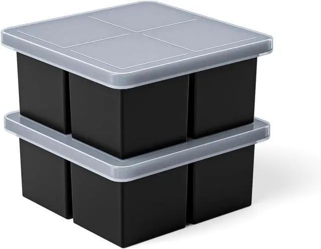 Alt view image 7 of 7 - Bangp Large Ice Cube Tray for Whiskey,Silicone Ice Cube Trays 2 Pack,Large Ice Cube Molds with Leak Proof Removable Lid,Square Ice Cube Tray for Whiskey and Cocktail