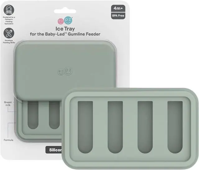 Main image of ezpz Ice Tray for the Baby-Led Gumline Feeder (Sage) | Silicone Ice Tray for Breast Milk , Formula, or Purees - Four Compartments - Baby Essentials - Baby-Led Weaning
