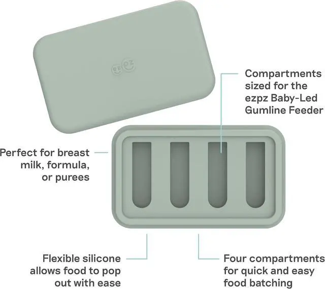 Alt view image 2 of 5 - ezpz Ice Tray for the Baby-Led Gumline Feeder (Sage) | Silicone Ice Tray for Breast Milk , Formula, or Purees - Four Compartments - Baby Essentials - Baby-Led Weaning