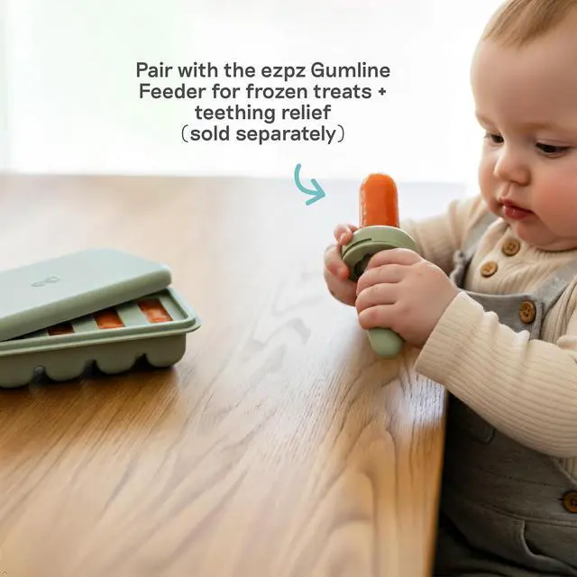 Alt view image 3 of 5 - ezpz Ice Tray for the Baby-Led Gumline Feeder (Sage) | Silicone Ice Tray for Breast Milk , Formula, or Purees - Four Compartments - Baby Essentials - Baby-Led Weaning