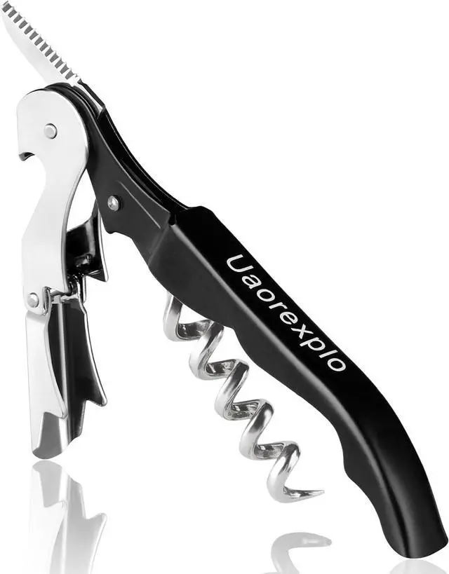 Main image of Professional Heavy Duty Wine Opener, Compact and Foldable Wine Key, Strength Stainless Steel corkscrew, Double Hinged, Foil Cutter, Ideal Tools for Servers, Bartenders, Sommelier (Black).