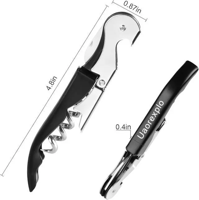 Alt view image 5 of 6 - Professional Heavy Duty Wine Opener, Compact and Foldable Wine Key, Strength Stainless Steel corkscrew, Double Hinged, Foil Cutter, Ideal Tools for Servers, Bartenders, Sommelier (Black).
