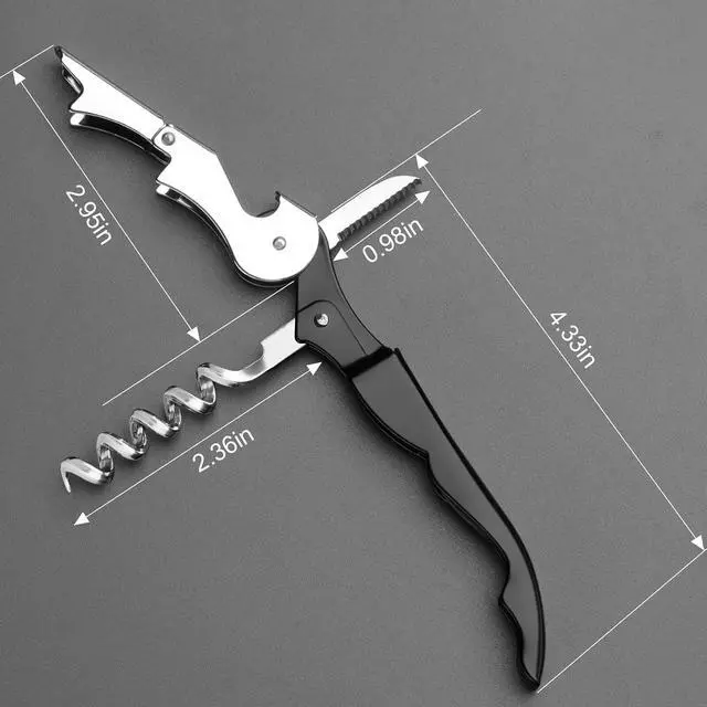 Alt view image 6 of 6 - Professional Heavy Duty Wine Opener, Compact and Foldable Wine Key, Strength Stainless Steel corkscrew, Double Hinged, Foil Cutter, Ideal Tools for Servers, Bartenders, Sommelier (Black).