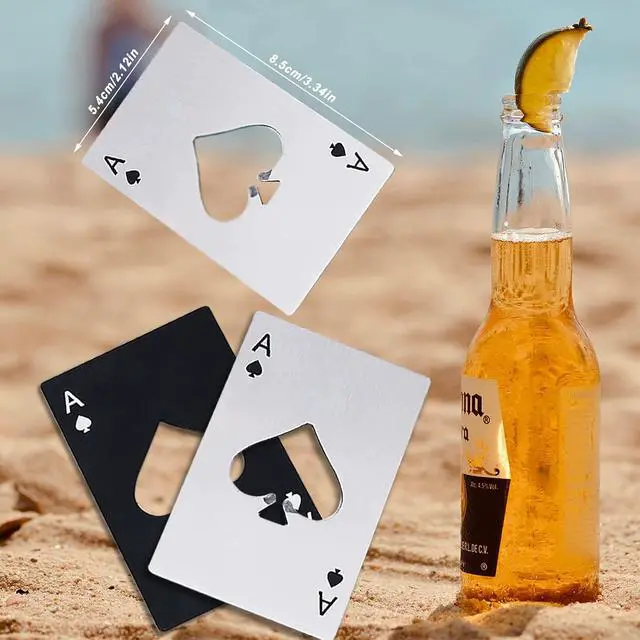 Alt view image 2 of 6 - Ace Of Spades Bottle Opener Credit Card Size Pocker Cap Opener Portable Stainless Steel Can Opener (2 Pack Black & Silver)