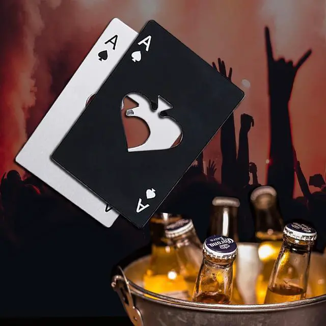 Alt view image 3 of 6 - Ace Of Spades Bottle Opener Credit Card Size Pocker Cap Opener Portable Stainless Steel Can Opener (2 Pack Black & Silver)