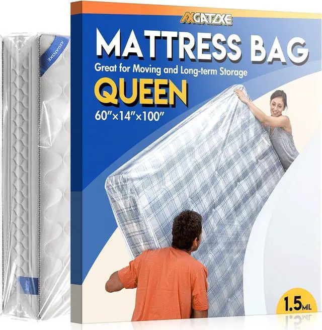 Main image of Axgatoxe Plastic Mattress Bag for Moving Storage, Queen Size (1.5MIL) | Waterproof & Dust-proof Mattress Protector Cover for Storage Disposal Moving Supplies