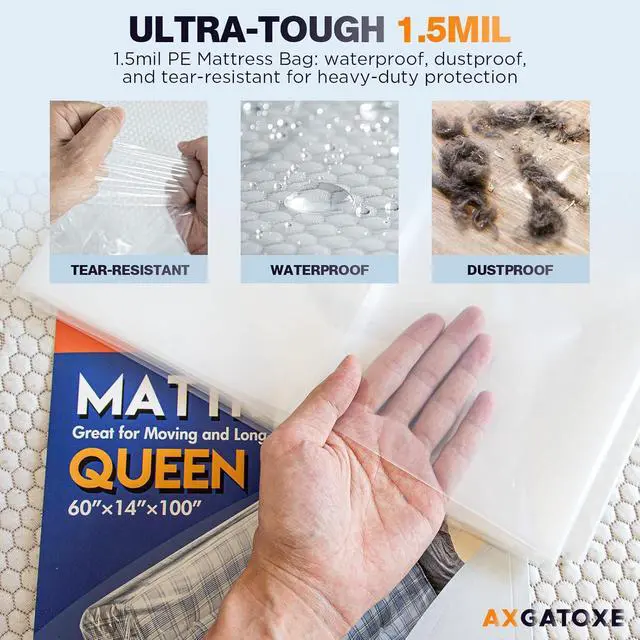Alt view image 3 of 7 - Axgatoxe Plastic Mattress Bag for Moving Storage, Queen Size (1.5MIL) | Waterproof & Dust-proof Mattress Protector Cover for Storage Disposal Moving Supplies