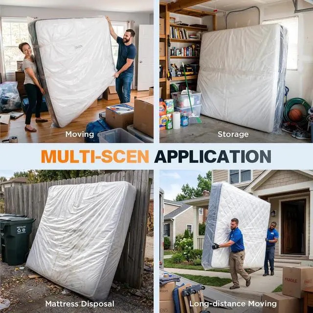 Alt view image 6 of 7 - Axgatoxe Plastic Mattress Bag for Moving Storage, Queen Size (1.5MIL) | Waterproof & Dust-proof Mattress Protector Cover for Storage Disposal Moving Supplies