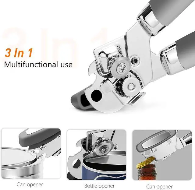 Alt view image 3 of 7 - Can Opener,Professional 3-In-1 Multifunctional Manual Can Openers Bottle Opener,Kitchen Durable Stainless Steel Heavy Duty Can Opener Smooth Edge for Kitchen Seniors Friendly