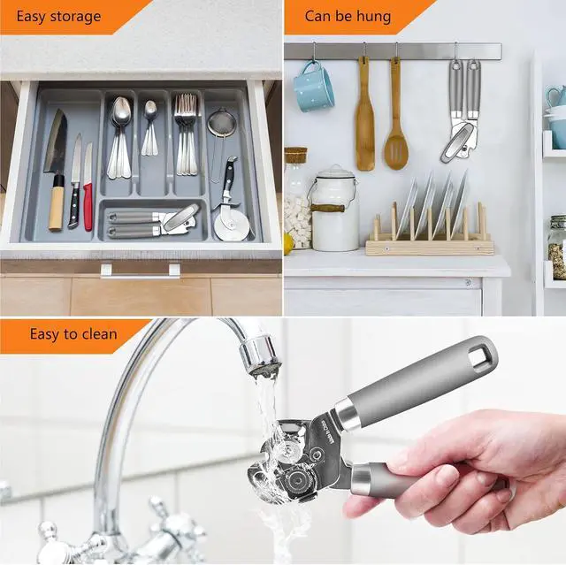 Alt view image 4 of 7 - Can Opener,Professional 3-In-1 Multifunctional Manual Can Openers Bottle Opener,Kitchen Durable Stainless Steel Heavy Duty Can Opener Smooth Edge for Kitchen Seniors Friendly