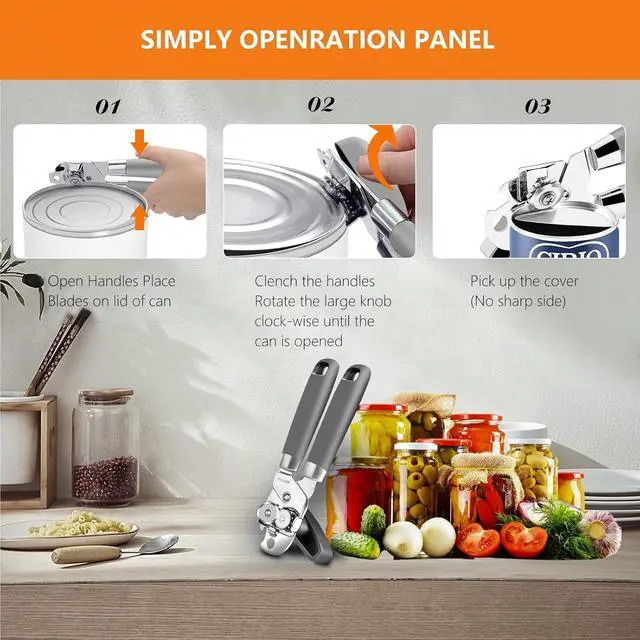 Alt view image 6 of 7 - Can Opener,Professional 3-In-1 Multifunctional Manual Can Openers Bottle Opener,Kitchen Durable Stainless Steel Heavy Duty Can Opener Smooth Edge for Kitchen Seniors Friendly