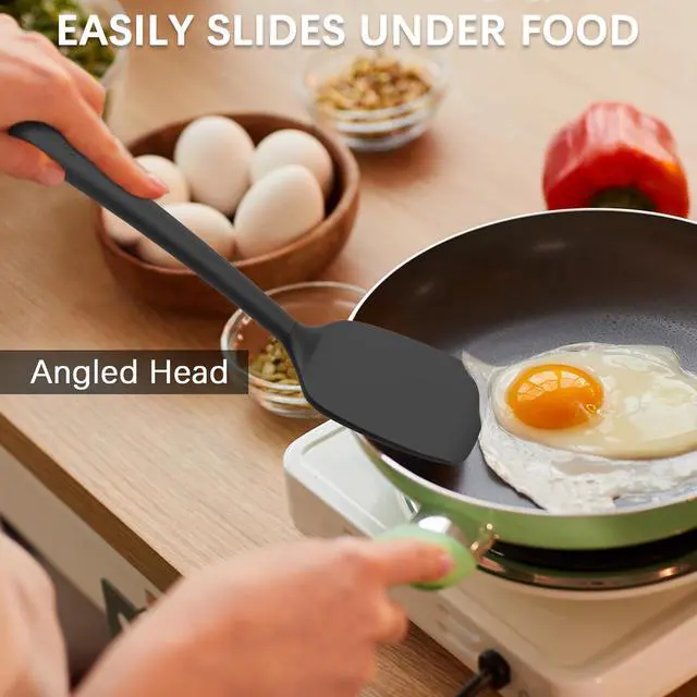 Alt view image 4 of 6 - Coukre 2 Pack Silicone Spatula Set,High Heat Resistant, BPA-Free | Dishwasher Safe Kitchen Spatula for Nonstick Pans, Solid & Slotted Turners for Cooking, Sautéing, and Flipping, PureBlack