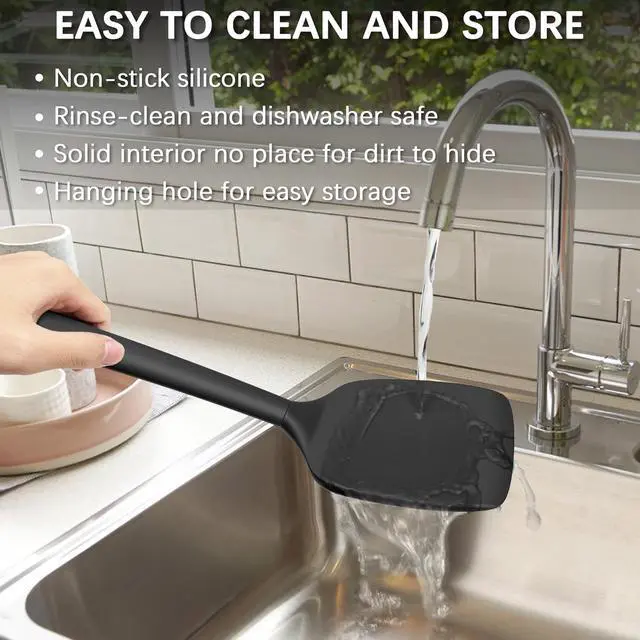 Alt view image 5 of 6 - Coukre 2 Pack Silicone Spatula Set,High Heat Resistant, BPA-Free | Dishwasher Safe Kitchen Spatula for Nonstick Pans, Solid & Slotted Turners for Cooking, Sautéing, and Flipping, PureBlack