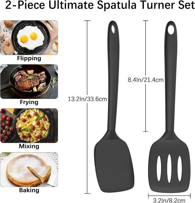 Alt view image 6 of 6 - Coukre 2 Pack Silicone Spatula Set,High Heat Resistant, BPA-Free | Dishwasher Safe Kitchen Spatula for Nonstick Pans, Solid & Slotted Turners for Cooking, Sautéing, and Flipping, PureBlack