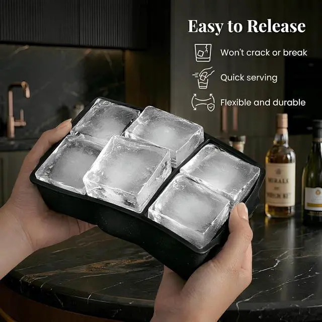 Alt view image 3 of 7 - KitchFort® Large Silicone Ice Cube Tray (2-Pack) - 2" Big Ice Mold with Lid | Easy Release, Cocktail, Whiskey Ice Cubes Mold - Food Grade - Ice Cube Trays for Freezer - Stackable Silicone Ice Tray