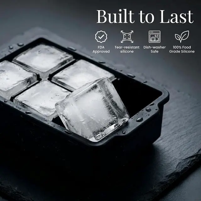 Alt view image 2 of 7 - KitchFort® Large Silicone Ice Cube Tray (2-Pack) - 2" Big Ice Mold with Lid | Easy Release, Cocktail, Whiskey Ice Cubes Mold - Food Grade - Ice Cube Trays for Freezer - Stackable Silicone Ice Tray