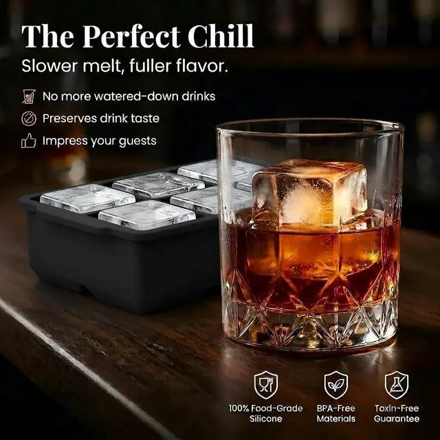 Alt view image 5 of 7 - KitchFort® Large Silicone Ice Cube Tray (2-Pack) - 2" Big Ice Mold with Lid | Easy Release, Cocktail, Whiskey Ice Cubes Mold - Food Grade - Ice Cube Trays for Freezer - Stackable Silicone Ice Tray