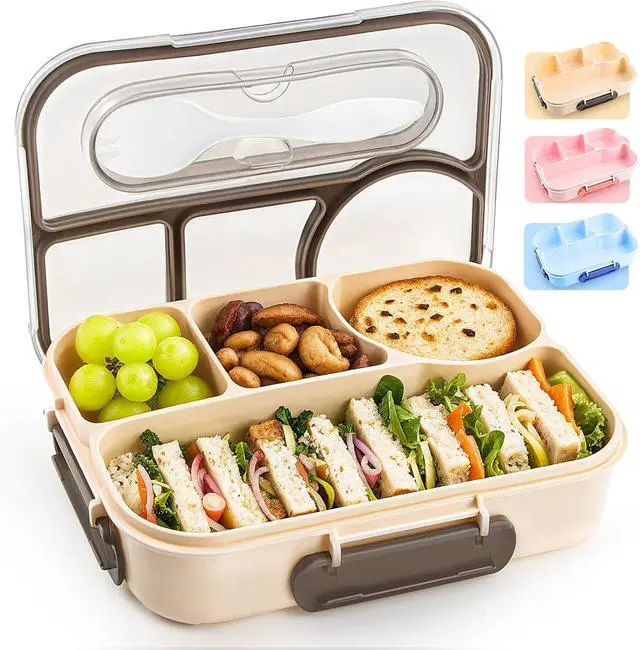 Main image of EASYFUN Bento Box Adult, Lunch Box, 4-Compartment Lunch Containers, Drop-Proof, Dishwasher Safe & Made with BPA-Free Materials(Khaki)