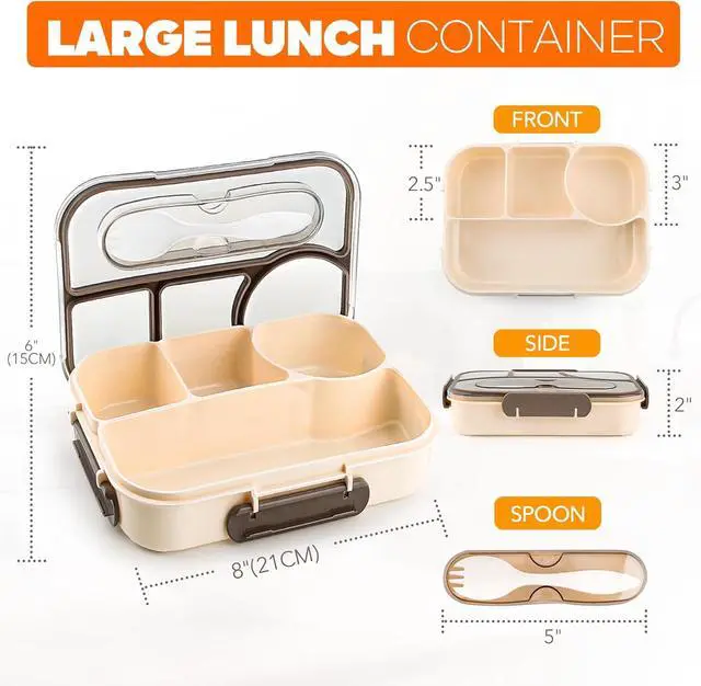 Alt view image 2 of 7 - EASYFUN Bento Box Adult, Lunch Box, 4-Compartment Lunch Containers, Drop-Proof, Dishwasher Safe & Made with BPA-Free Materials(Khaki)