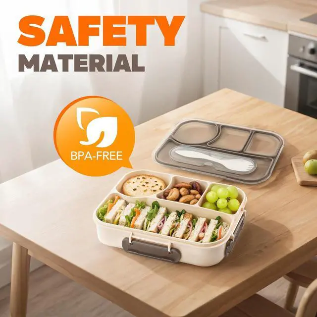Alt view image 3 of 7 - EASYFUN Bento Box Adult, Lunch Box, 4-Compartment Lunch Containers, Drop-Proof, Dishwasher Safe & Made with BPA-Free Materials(Khaki)