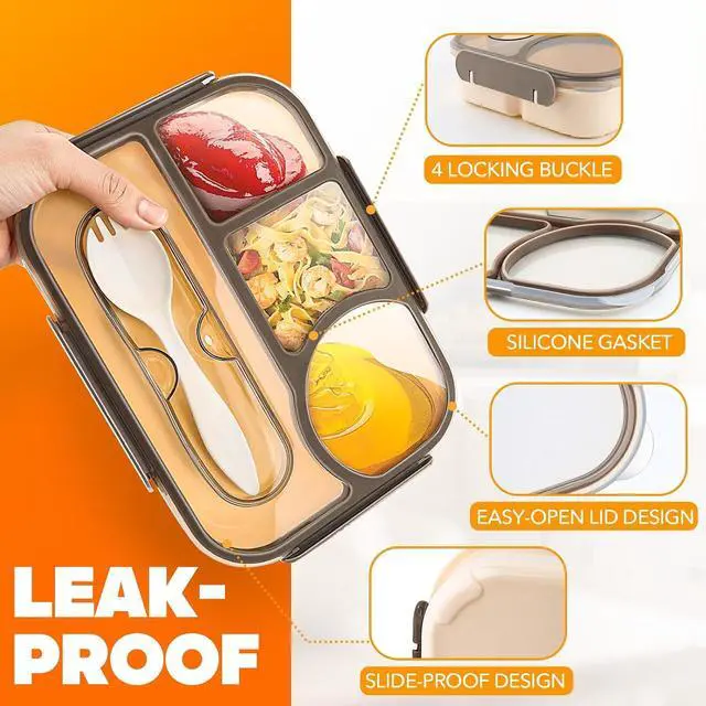 Alt view image 4 of 7 - EASYFUN Bento Box Adult, Lunch Box, 4-Compartment Lunch Containers, Drop-Proof, Dishwasher Safe & Made with BPA-Free Materials(Khaki)
