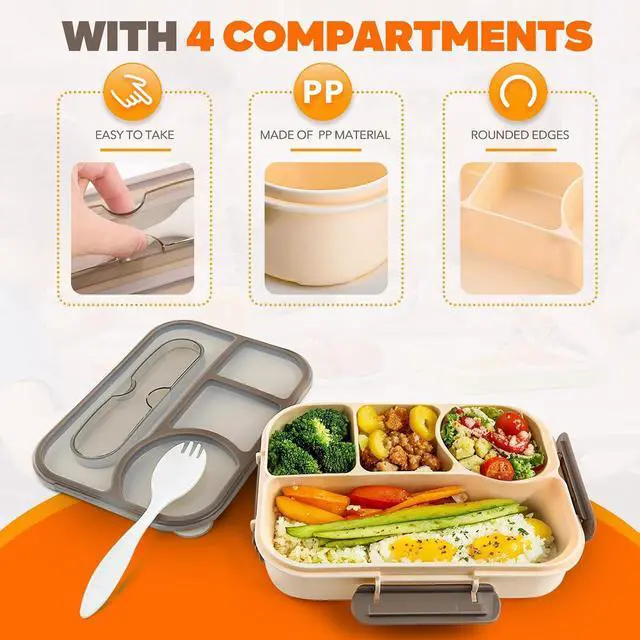 Alt view image 5 of 7 - EASYFUN Bento Box Adult, Lunch Box, 4-Compartment Lunch Containers, Drop-Proof, Dishwasher Safe & Made with BPA-Free Materials(Khaki)