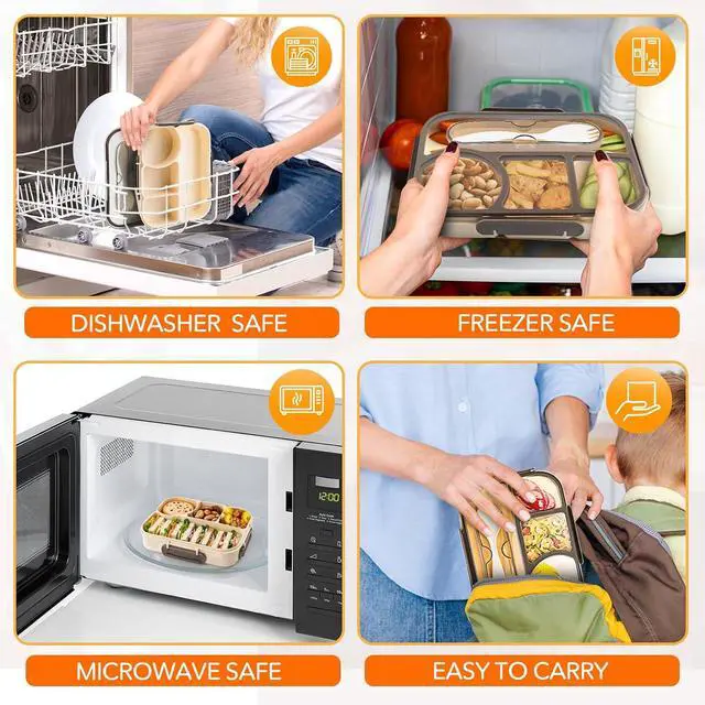 Alt view image 6 of 7 - EASYFUN Bento Box Adult, Lunch Box, 4-Compartment Lunch Containers, Drop-Proof, Dishwasher Safe & Made with BPA-Free Materials(Khaki)