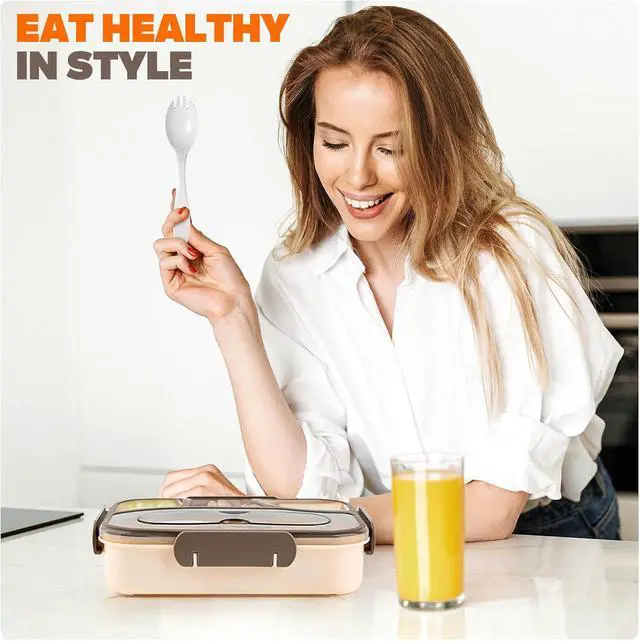 Alt view image 7 of 7 - EASYFUN Bento Box Adult, Lunch Box, 4-Compartment Lunch Containers, Drop-Proof, Dishwasher Safe & Made with BPA-Free Materials(Khaki)