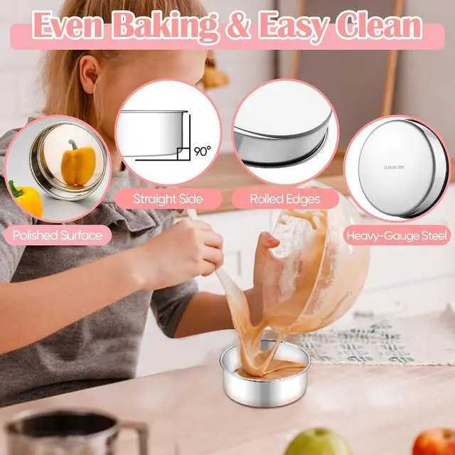 Alt view image 3 of 7 - E-far Small Cake Pans Set of 2, 5 Stainless Steel Mini Round Baking Pan | Non-Toxic & Leak-Proof Cake Tins Mold for Smash Birthday Layer Tiered Cheesecake, Easy Clean & Dishwasher Safe