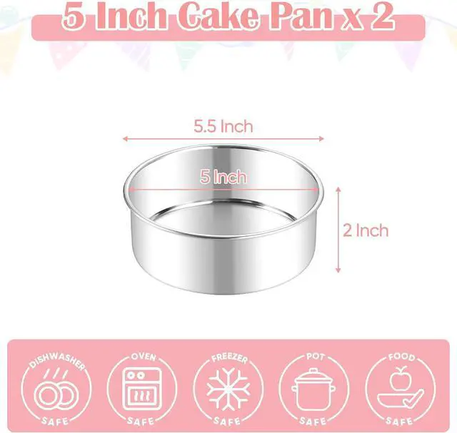 Alt view image 2 of 7 - E-far Small Cake Pans Set of 2, 5 Stainless Steel Mini Round Baking Pan | Non-Toxic & Leak-Proof Cake Tins Mold for Smash Birthday Layer Tiered Cheesecake, Easy Clean & Dishwasher Safe