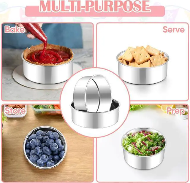 Alt view image 4 of 7 - E-far Small Cake Pans Set of 2, 5 Stainless Steel Mini Round Baking Pan | Non-Toxic & Leak-Proof Cake Tins Mold for Smash Birthday Layer Tiered Cheesecake, Easy Clean & Dishwasher Safe