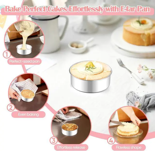 Alt view image 5 of 7 - E-far Small Cake Pans Set of 2, 5 Stainless Steel Mini Round Baking Pan | Non-Toxic & Leak-Proof Cake Tins Mold for Smash Birthday Layer Tiered Cheesecake, Easy Clean & Dishwasher Safe