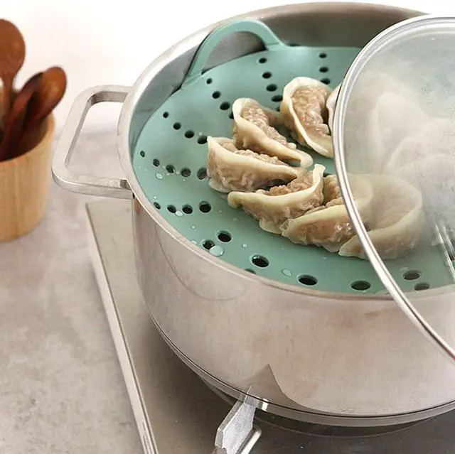 Alt view image 7 of 7 - Alimat PluS 1 Pack Large Silicone Steamer Basket for 8~9 Inch Pot | 9.6 Inches Diameter with Handle Design